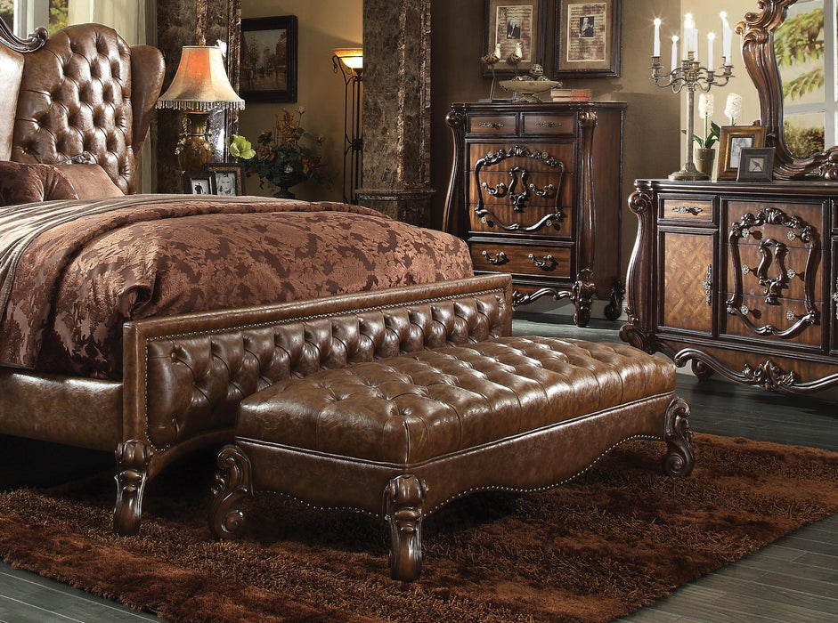 Versailles 2-Tone Light Brown PU & Cherry Oak Bench - Marjories Furniture (Las Vegas, NV)