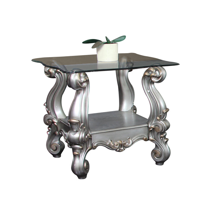 Versailles Antique Platinum & Clear Glass End Table - Marjories Furniture (Las Vegas, NV)