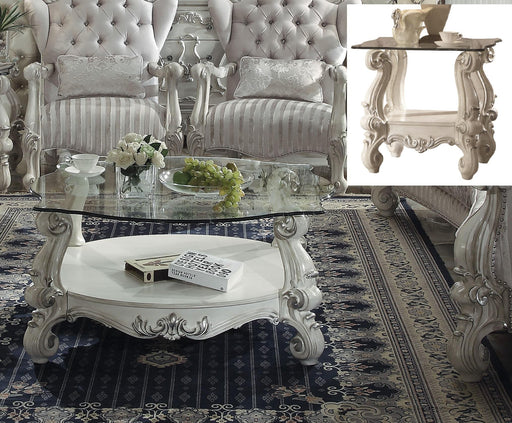 Versailles Bone White & Clear Glass Coffee Table - Marjories Furniture (Las Vegas, NV)
