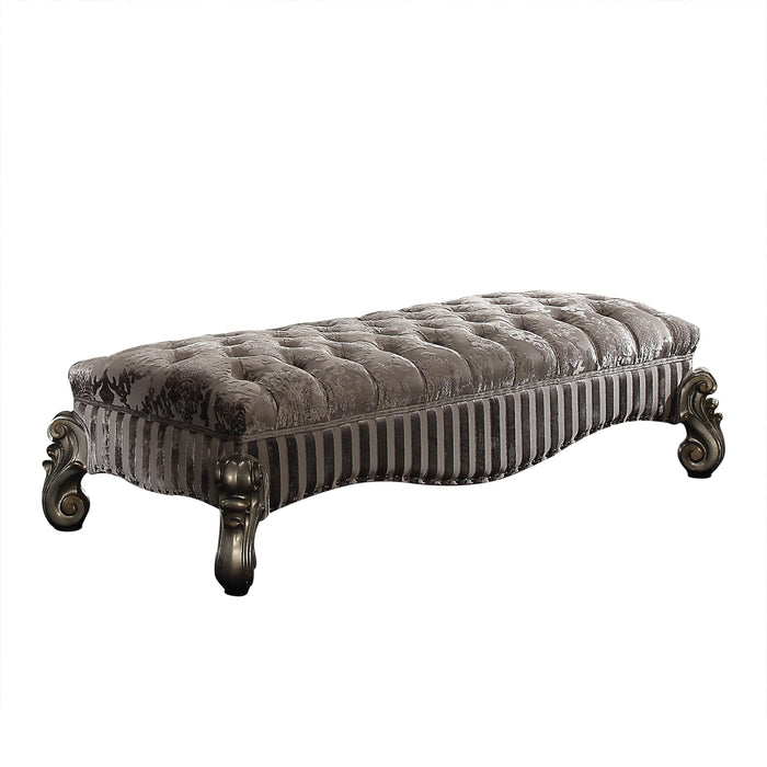 Versailles Fabric & Antique Platinum Bench - Marjories Furniture (Las Vegas, NV)