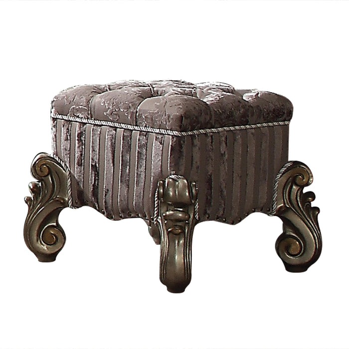 Versailles Fabric & Antique Platinum Vanity Stool - Marjories Furniture (Las Vegas, NV)