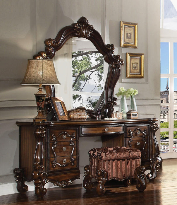 Versailles Fabric & Cherry Oak Vanity Stool - Marjories Furniture (Las Vegas, NV)