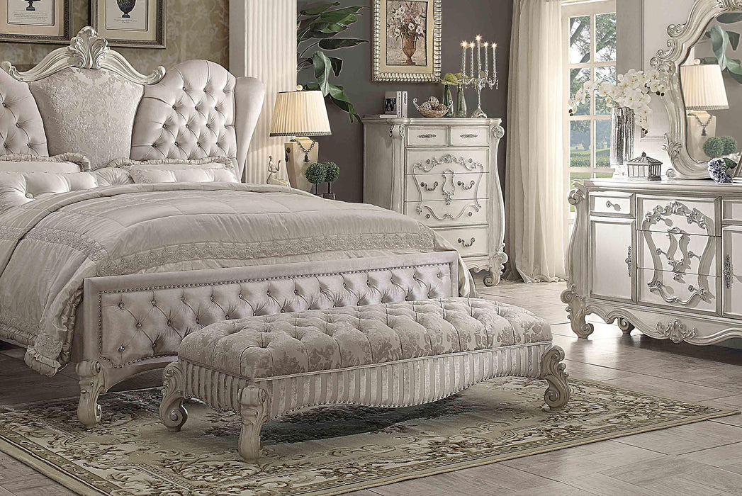 Versailles Ivory Fabric & Bone White Bench - Marjories Furniture (Las Vegas, NV)