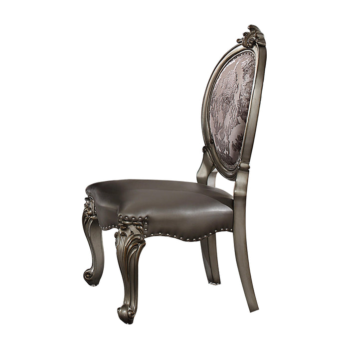 Versailles Silver PU & Antique Platinum Side Chair - Marjories Furniture (Las Vegas, NV)
