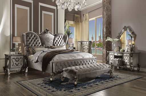 Versailles Velvet & Antique Platinum Queen Bed - Marjories Furniture (Las Vegas, NV)