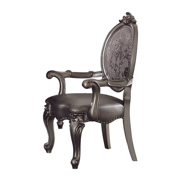 Versailles Silver PU & Antique Platinum Arm Chair - Marjories Furniture (Las Vegas, NV)