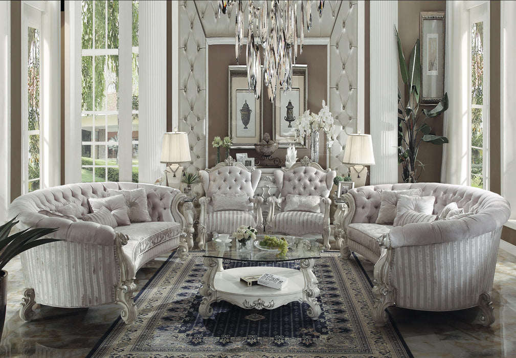 Versailles Ivory Velvet & Bone White Sofa w/5 Pillows - Marjories Furniture (Las Vegas, NV)