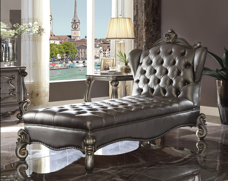 Versailles Silver PU & Antique Platinum Chaise - Marjories Furniture (Las Vegas, NV)