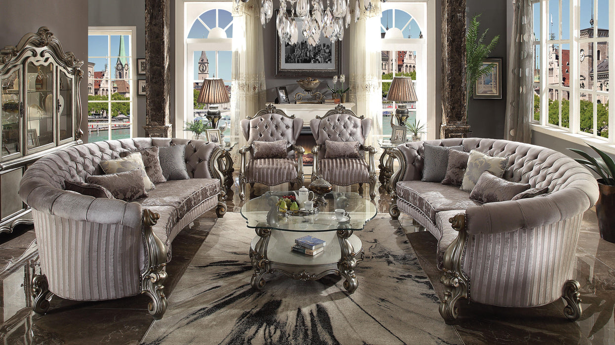 Versailles Velvet & Antique Platinum Sofa w/5 Pillows - Marjories Furniture (Las Vegas, NV)