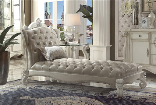 Versailles Vintage Gray PU & Bone White Chaise & Pillow - Marjories Furniture (Las Vegas, NV)