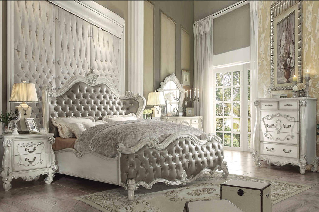 Versailles Vintage Gray PU & Bone White Eastern King Bed - Marjories Furniture (Las Vegas, NV)