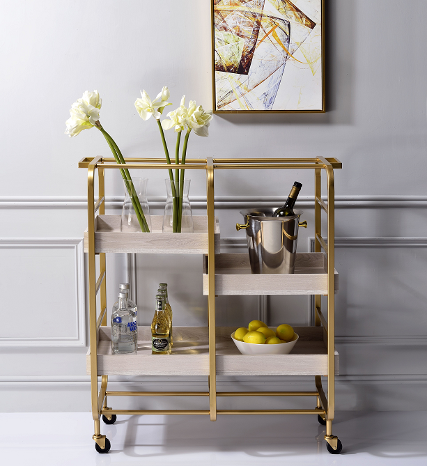 Vorrik Gold & White-Washed Serving Cart - Marjories Furniture (Las Vegas, NV)