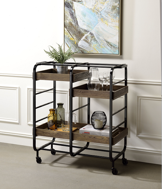 Vorrik Black & Walnut Serving Cart - Marjories Furniture (Las Vegas, NV)