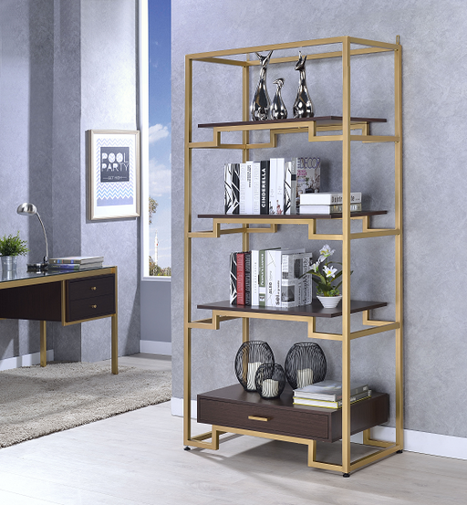 Yumia Gold & Clear Glass Bookshelf - Marjories Furniture (Las Vegas, NV)
