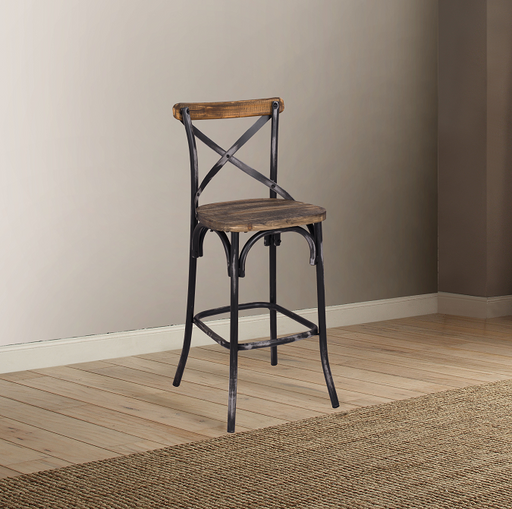 Zaire Antique Black & Antique Oak Bar Chair (1Pc) - Marjories Furniture (Las Vegas, NV)