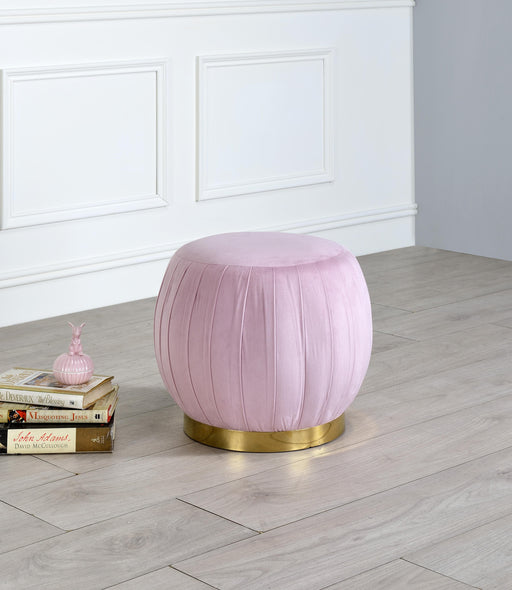 Zinnia Pink Carnation Velvet & Gold Ottoman - Marjories Furniture (Las Vegas, NV)