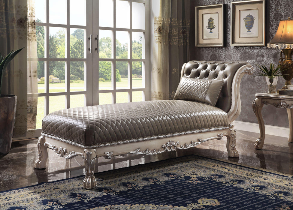 Dresden Vintage Bone White & PU Chaise w/1 Pillow - Marjories Furniture (Las Vegas, NV)