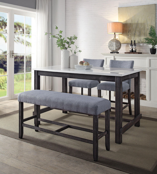 Yelena Marble & Weathered Espresso Counter Height Table - Marjories Furniture (Las Vegas, NV)