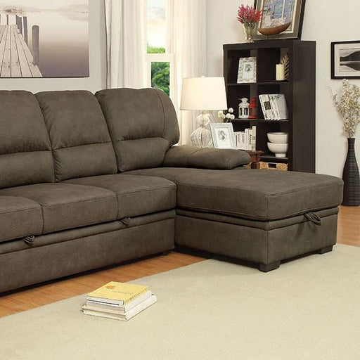 ALCESTER Brown & Gray Sectional w/ Sleeper, Ash - Marjories Furniture (Las Vegas, NV)