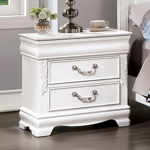 ALECIA Night Stand w/ USB, White - Marjories Furniture (Las Vegas, NV)