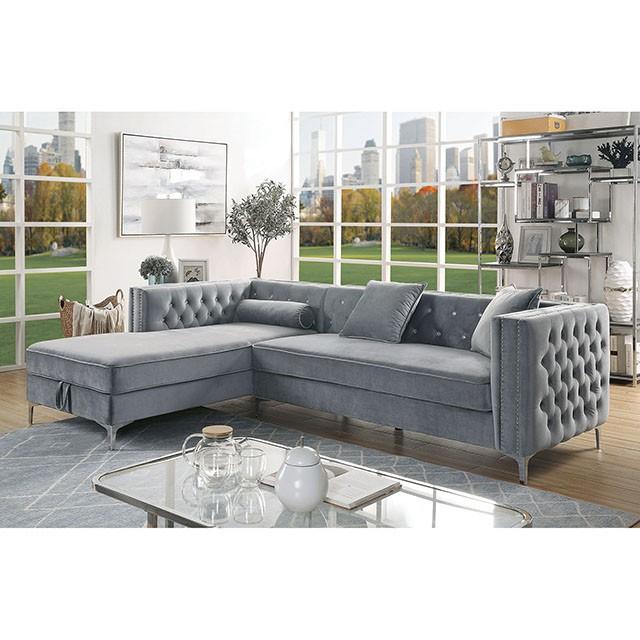 Amie Glam Gray & Black Sectional w/Storage - Marjories Furniture (Las Vegas, NV)