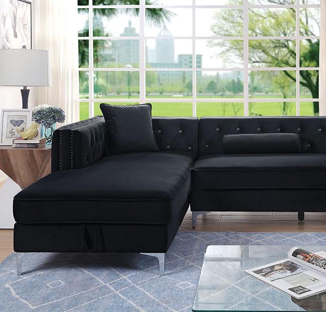 Amie Glam Gray & Black Sectional w/Storage - Marjories Furniture (Las Vegas, NV)