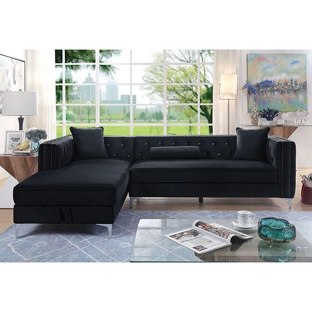 Amie Glam Gray & Black Sectional w/Storage - Marjories Furniture (Las Vegas, NV)