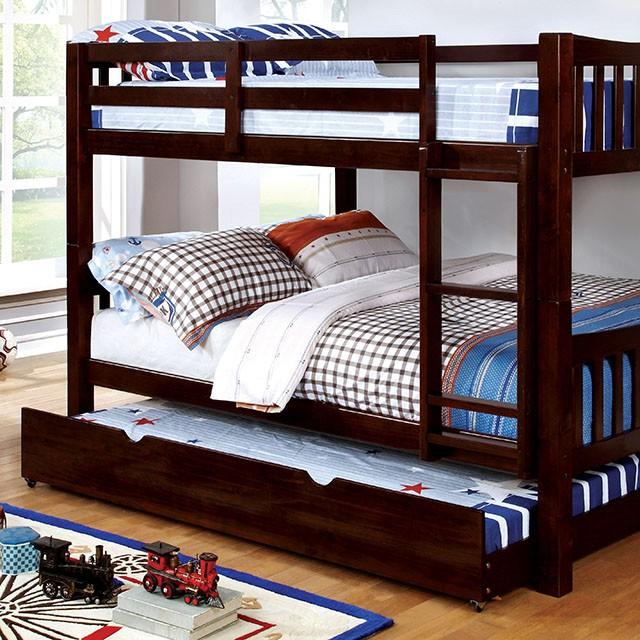 Cameron Dark Walnut, White & Gray Full/Full Bunk Bed - Marjories Furniture (Las Vegas, NV)