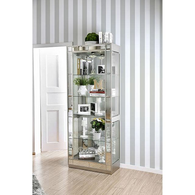 Carrollton Chrome Curio Cabinet - Marjories Furniture (Las Vegas, NV)