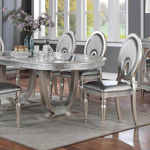 CATHALINA Oval Dining Table, Silver - Marjories Furniture (Las Vegas, NV)
