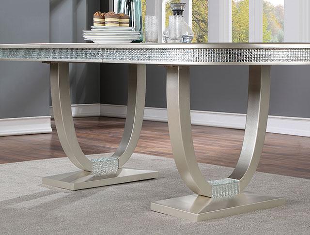 CATHALINA Oval Dining Table, Silver - Marjories Furniture (Las Vegas, NV)