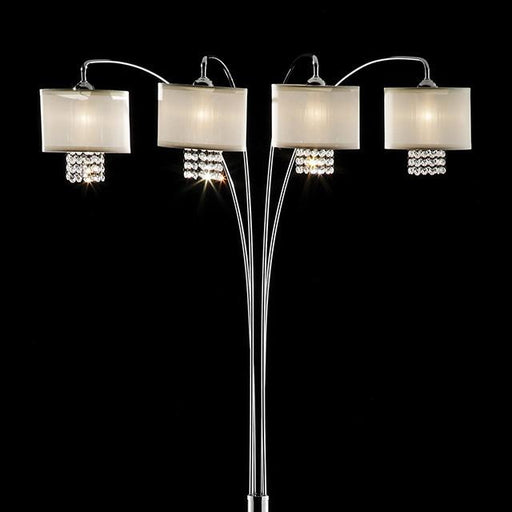 Claris Ivory/Chrome Arch Lamp, Hanging Crystal - Marjories Furniture (Las Vegas, NV)