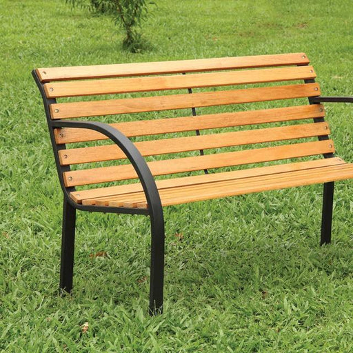 DUMAS Oak/Black Patio Wooden Bench - Marjories Furniture (Las Vegas, NV)