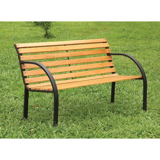 DUMAS Oak/Black Patio Wooden Bench - Marjories Furniture (Las Vegas, NV)