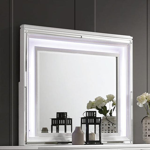 EMMELINE Mirror w/ LED Lights, White - Marjories Furniture (Las Vegas, NV)