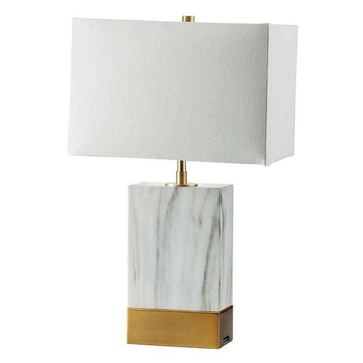 Faith White Marble/Gold 20"H White Marble Gold Table Lamp - Marjories Furniture (Las Vegas, NV)