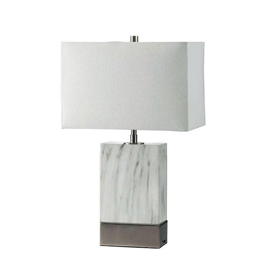 Faith White Marble/Silver 20"H White Marble Steel Table Lamp - Marjories Furniture (Las Vegas, NV)