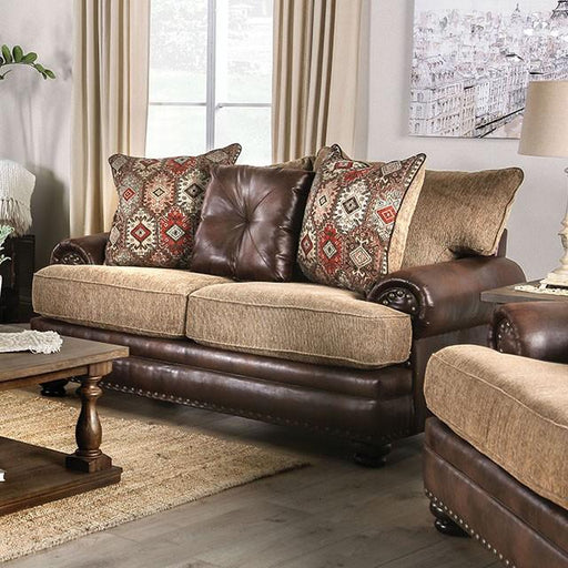 Fletcher Brown/Tan Love Seat - Marjories Furniture (Las Vegas, NV)