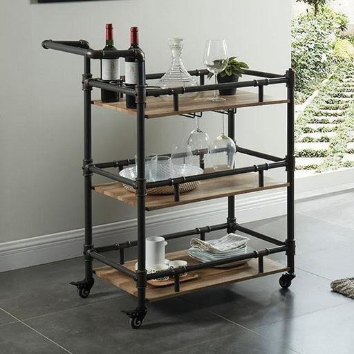 Aylmer Sand Black/Natural Serving Cart - Marjories Furniture (Las Vegas, NV)