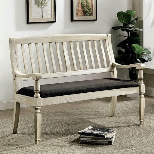 Georgia Antique White/Gray Love Seat Bench - Marjories Furniture (Las Vegas, NV)