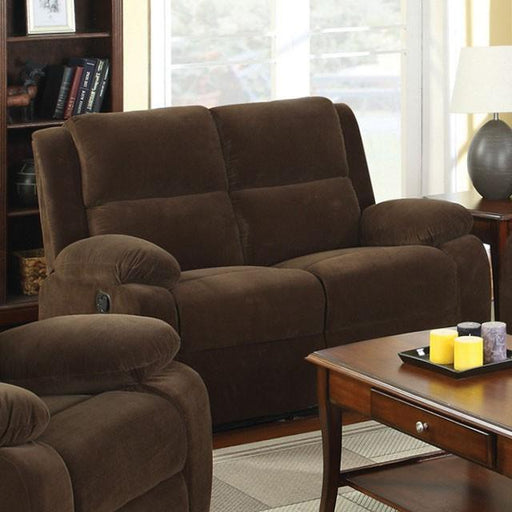 Haven Dark Brown Love Seat w/ 2 Recliners - Marjories Furniture (Las Vegas, NV)