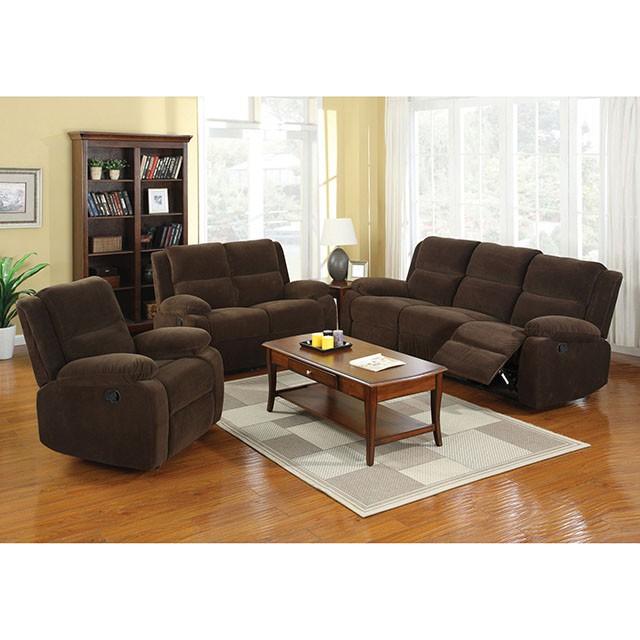 Haven Dark Brown Love Seat w/ 2 Recliners - Marjories Furniture (Las Vegas, NV)