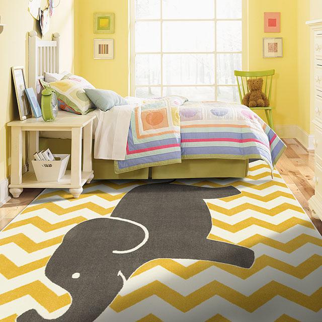 BARON 5' X 8', Area Rug, Elephant, Yellow/Gray - Marjories Furniture (Las Vegas, NV)