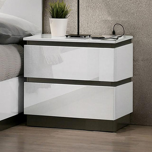 BIRSFELDEN Night Stand w/ USB, White - Marjories Furniture (Las Vegas, NV)