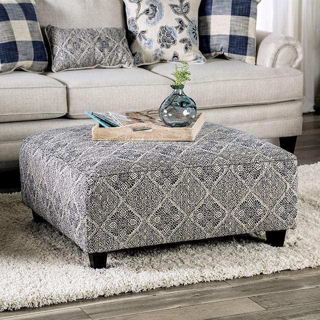 Nash Ivory/Navy Ottoman - Marjories Furniture (Las Vegas, NV)