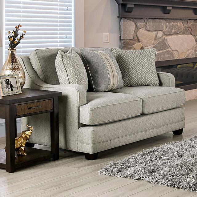 STEPHNEY Loveseat, Gray/Gold - Marjories Furniture (Las Vegas, NV)