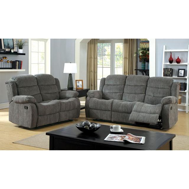 MILLVILLE Gray Love Seat w/ 2 Recliners - Marjories Furniture (Las Vegas, NV)