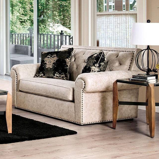 Parshall Beige W/ Gold Highlights Love Seat - Marjories Furniture (Las Vegas, NV)