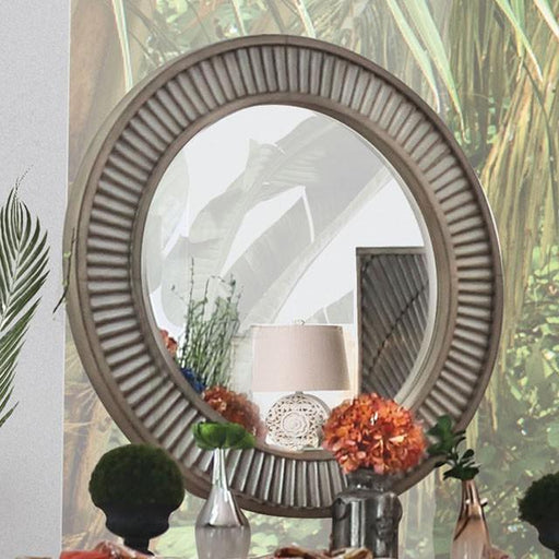 Kamalah Antique Gray Round Mirror - Marjories Furniture (Las Vegas, NV)
