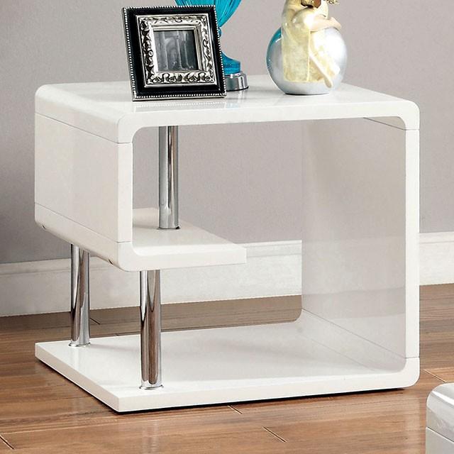 Ninove I White/Chrome End Table - Marjories Furniture (Las Vegas, NV)